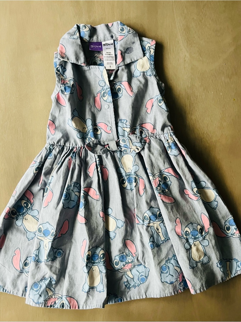 Disney Stitch Collared Grey Dress with Pink Accents